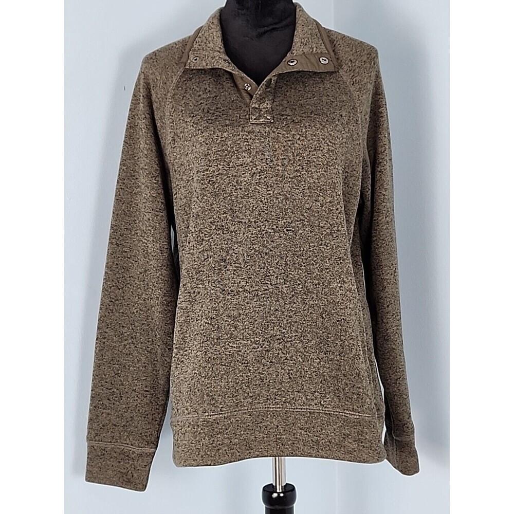 Men Large Olive 1/4 Snap Knit Long Sleeve Pullover Sweatshirt w/ Pockets Sonoma